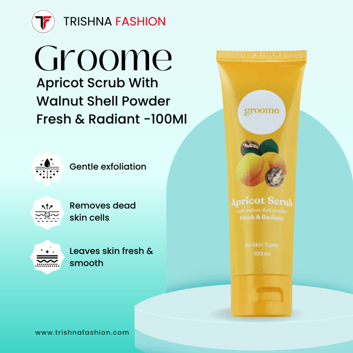 Groome Apricot Scrub with Walnut Shell Powder – Fresh & Radiant (All Skin Types) – 100ml